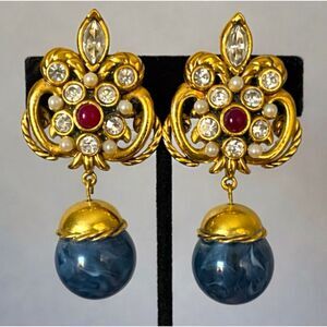 Vintage 1983’s JOSE BARRERA Signed Ornate Florentine Glam Style Clip On Earrings